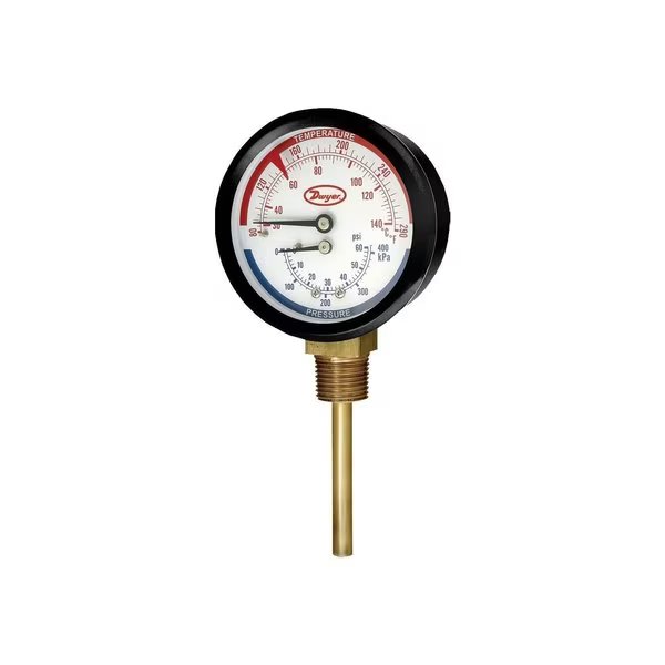 Combo TemperaturePressure Gage, 14 Npt 200 PSI, Dwyer Instruments, Mfr#: TRI2-200-25E